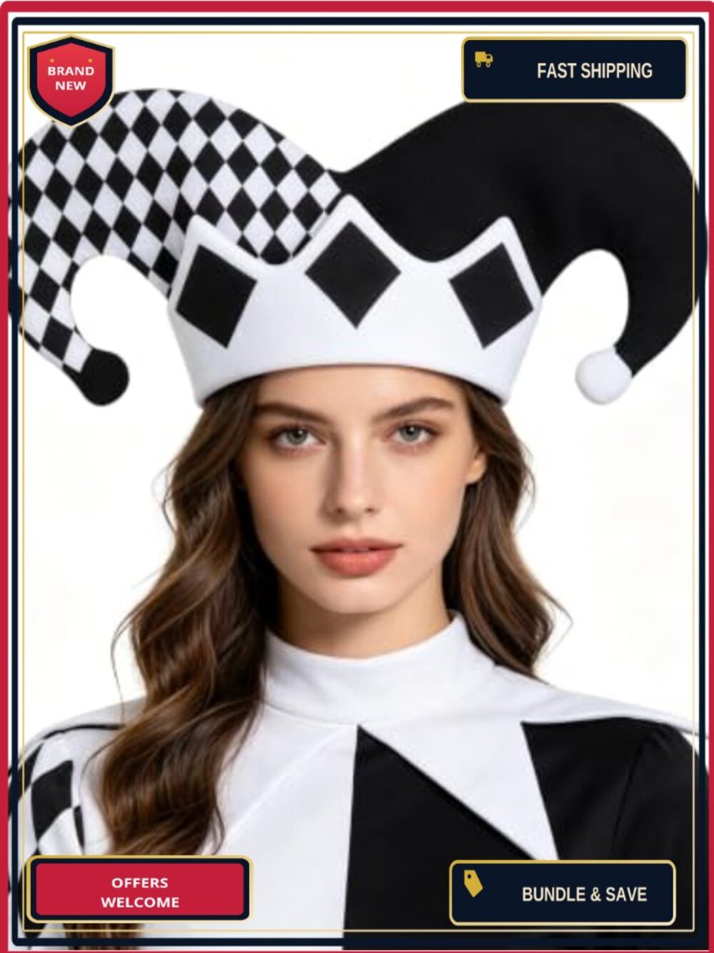 Plush Clown Jester Hat Pom Pom Halloween Cosplay Costume Polyester L
